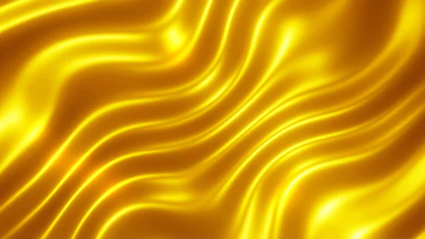 波と金の金属質感 液体黄金の金属シルク波状デザイン 3Dレンダリングイラスト — ストック写真