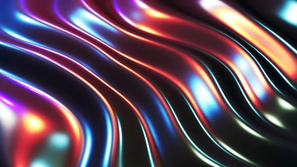 Sfondo Astratto Onde Metallo Liquido Con Luci Neon Colori Interessante — Foto Stock
