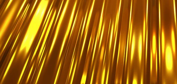 金の金属のテクスチャの背景 興味深い縞模様の黄金の波パターン絹の織物波状のデザイン 3Dレンダリングイラスト — ストック写真