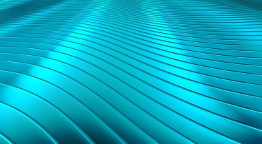 Üç boyutlu dalga desenli soyut mavi arkaplan, ilginç asgari metal çizgili vektör arkaplan illüstrasyonu