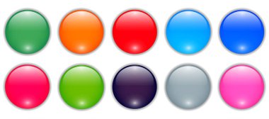 Parlak düğmeler ayarlandı, parlak daire simgeleri çok renkli koleksiyon, 3 boyutlu vektör illüstrasyonu.