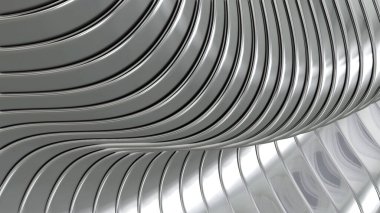 Üç boyutlu dalga desenli soyut gümüş arkaplan, ilginç asgari krom metal çizgili vektör arkaplan çizimi