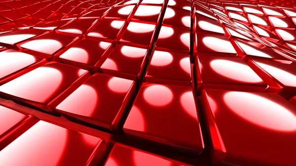 背景3D赤い立方体の波のフィールド 抽象的な技術デザイン 六角形のパターンの幻想的な海 3Dレンダリングイラストの背景 — ストック写真