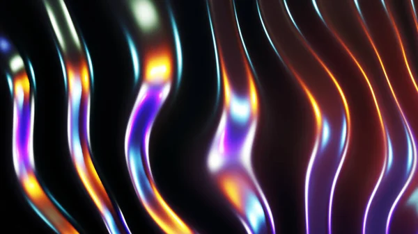 条纹霓虹灯背景 抽象紫色蓝色液体金属波浪形设计黑色 3D渲染说明 — 图库照片