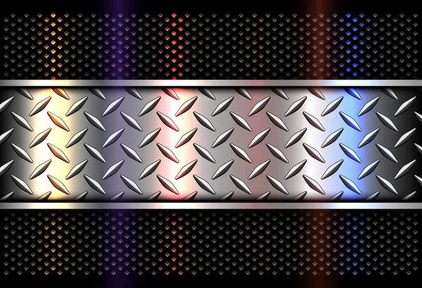 Fondo Negro Plateado Con Textura Placa Diamante Diseño Metal Vectorial — Vector de stock