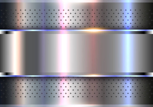 Серебряный металлический фон, полированная хромированная и стальная текстура, 3D дизайн вектора блестящего металла.