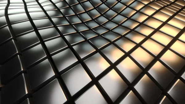 銀の背景3D 正方形のパターン波 キューブの抽象技術分野 金属輝くテクスチャの幻想的な海 3Dレンダリングイラストの背景 — ストック写真
