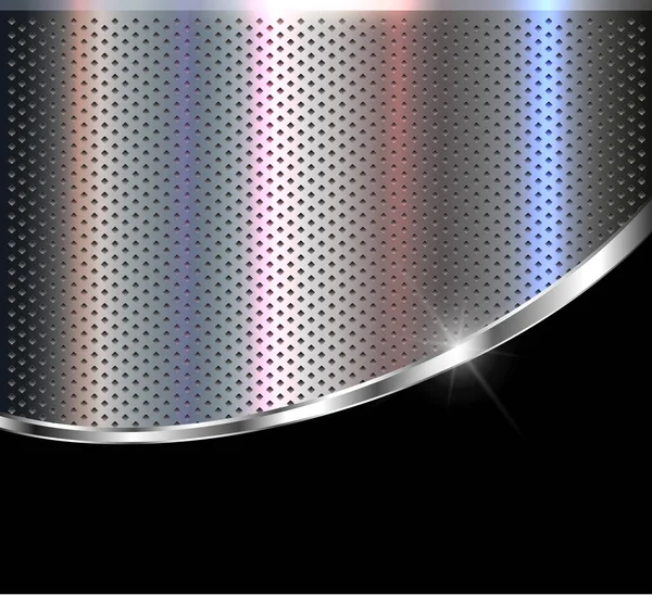 銀黒金属の背景 洗練されたクロムと鋼の質感 ドットで3D光沢のある金属穿孔パターン ベクトルデザイン — ストックベクタ