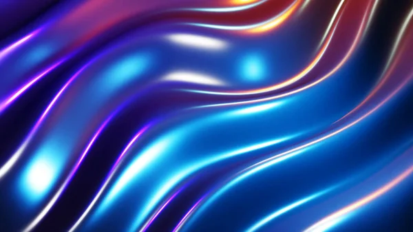 Luci Neon Strisce Onde Sfondo Astratto Viola Blu Liquido Metallo — Foto Stock