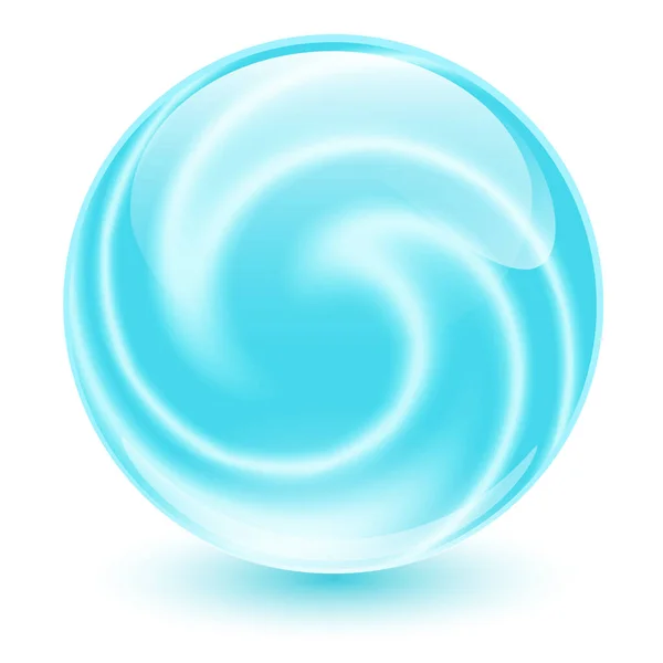 3Dクリスタル 中に抽象的なスパイラル形状のガラス球青 面白い大理石のボール — ストックベクタ