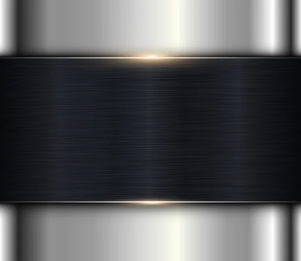Stříbrné Chrom Kovové Pozadí Broušeným Kovovým Černým Bannerem Lesklá Deska — Stockový vektor