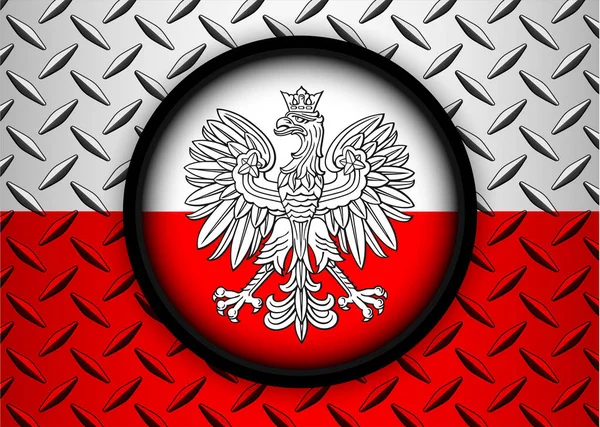 Icônes Cercle Drapeau Polonais Sur Fond Métallique Rouge Argenté Avec — Image vectorielle