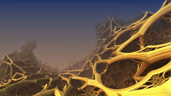 惑星のレンダリング 抽象的な背景3D神秘的な有機構造 生命体と古代文明の遺跡 Sfレンダリングイラスト — ストック写真