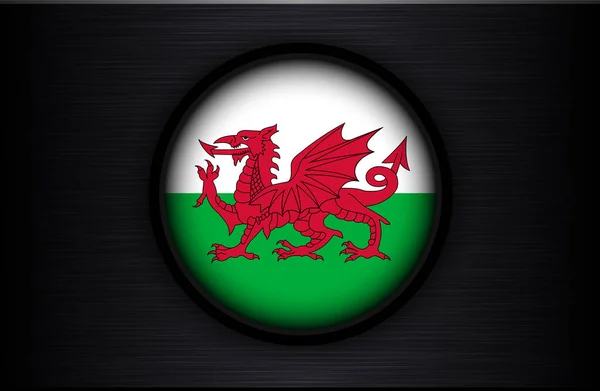 Wales Zászló Kör Ikon Fekete Ecset Fém Textúra Walesi Sárkány — Stock Vector