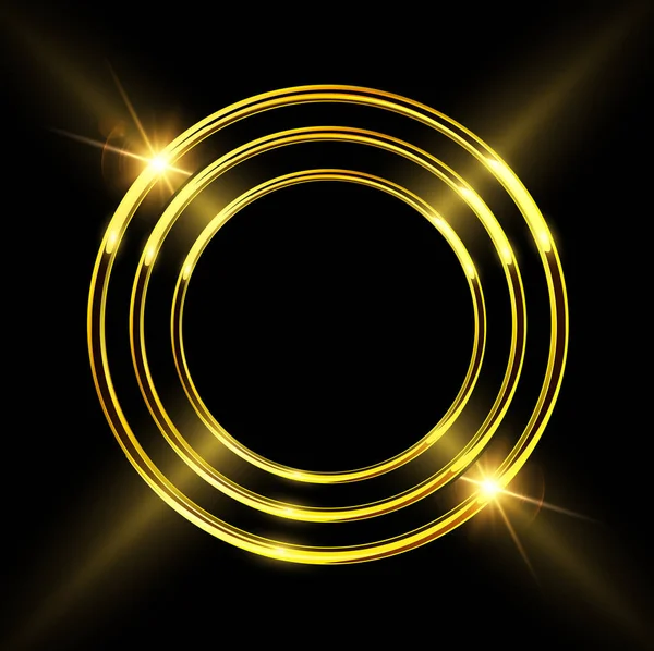 Ouro Anéis Brilhantes Sobre Fundo Preto Botão Vetor Luxo Emblema — Vetor de Stock