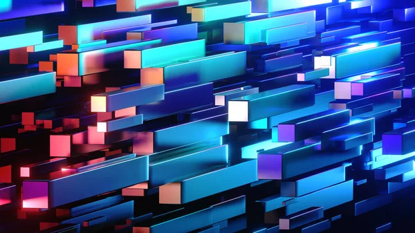 Abstrakter Hintergrund Quader Mit Neonviolettblauem Schein Auf Schwarzem Hintergrund Interessanter — Stockfoto