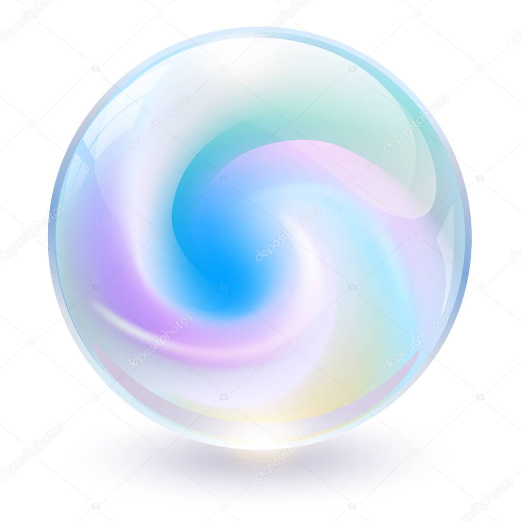 3D crystal, glass sphere with abstract spiral shape inside, interesting marble ball.