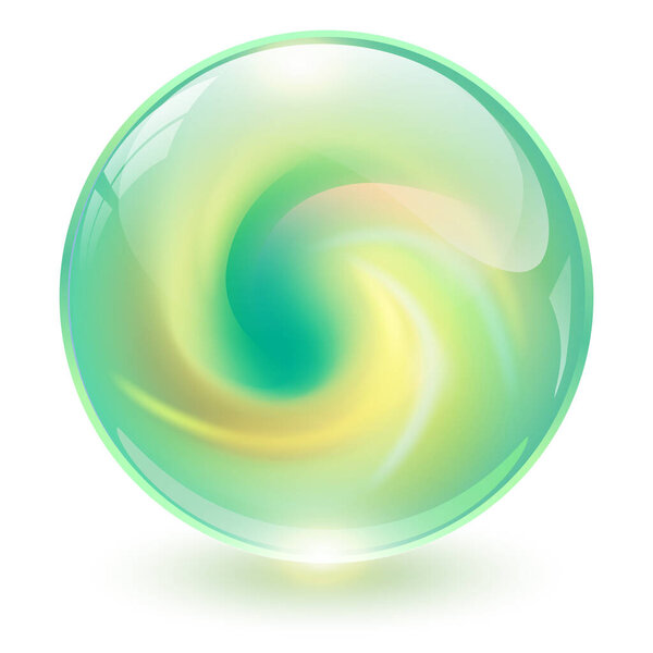 3D crystal, glass sphere with abstract spiral shape inside, interesting marble ball.
