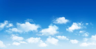 Güneşli bir arka plan, beyaz kümülüs bulutlu mavi gökyüzü, doğal yaz ya da bahar arkaplanı ve mükemmel sıcak hava durumu çizimi..