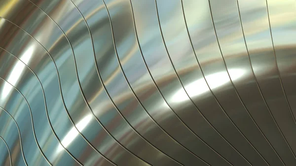 3D波金属パターン クロム金属ストライプ背景レンダリングイラスト付き抽象銀の背景 — ストック写真