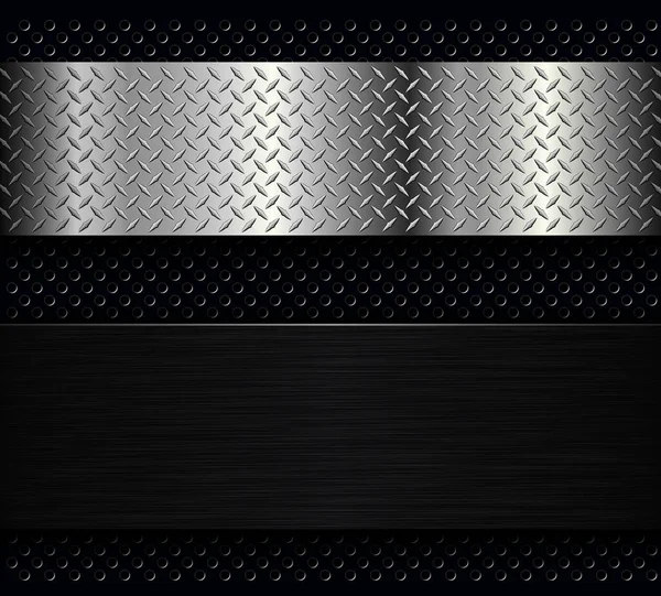 銀ダイヤモンド金属パターン 3Dスチールプレート技術の背景 ベクトル図と黒のブラッシュドメタルのテクスチャ — ストックベクタ