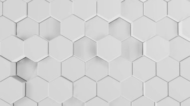 Beyaz altıgenler geometrik arkaplan, soyut beyaz gri şekiller yığınları, 3D görüntüleme teknolojisi.