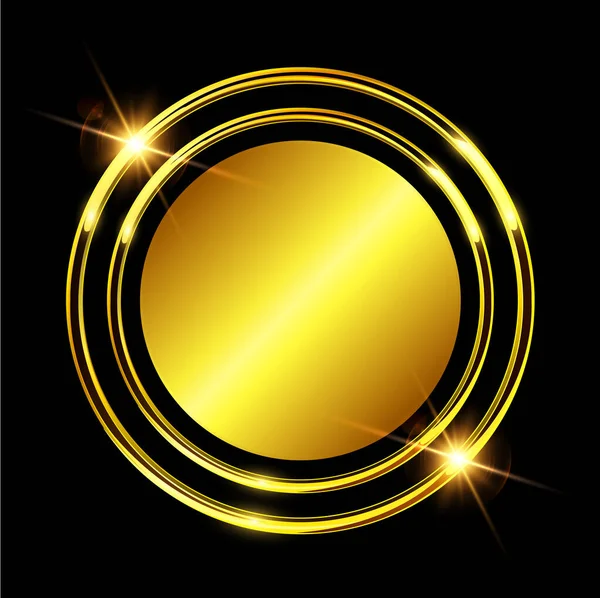 Złoty Błyszczący Guzik Czarnym Tle Vector Luksusowe Błyszczące Złote Odznaki — Wektor stockowy