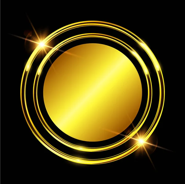 Bouton Doré Brillant Sur Fond Noir Vecteur Luxe Insigne Doré — Image vectorielle