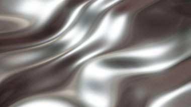 Dalgalı gümüş krom metal doku, sıvı metalik ipek dalgalı tasarım, 3D çizim.