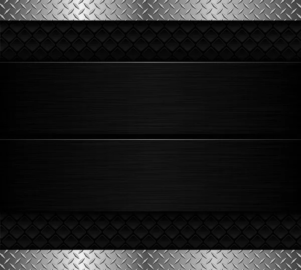 Textura Metal Cepillado Negro Con Patrón Metálico Diamante Plateado Fondo — Vector de stock