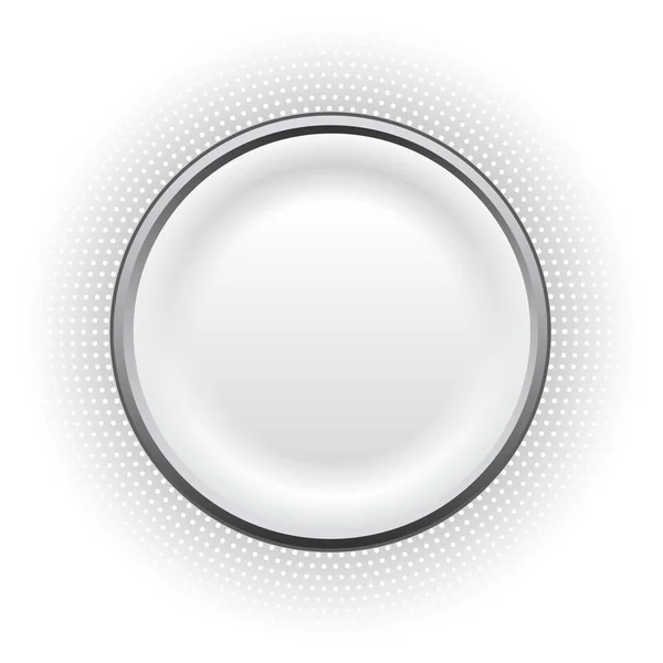 シルバーリングとハーフトーンパターンのホワイトボタン周り 最小限の現代的なベクトル背景 — ストックベクタ