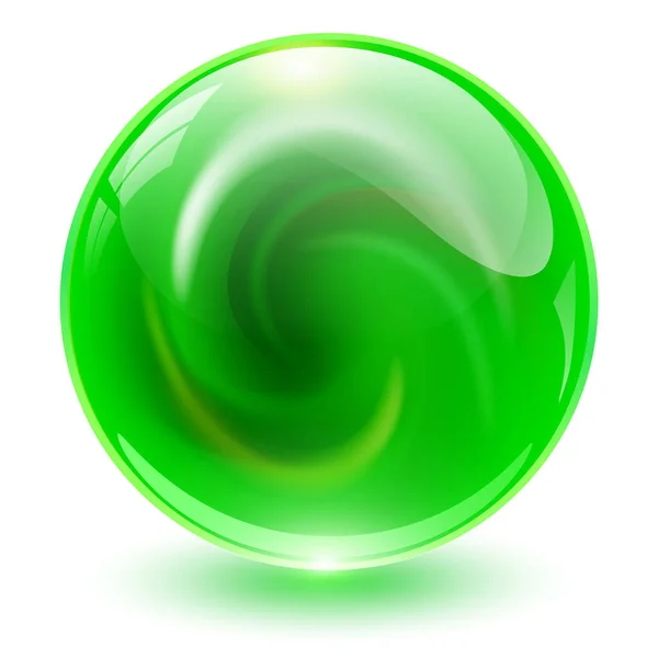 Crystal Glass Sphere Abstract Green Spiral Shape Interesting Marble Ball — Vetor de Stock