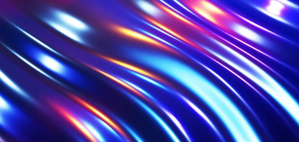 ネオンライトの背景 抽象的な紫色の液体金属波状のデザイン 3Dレンダリングイラスト — ストック写真