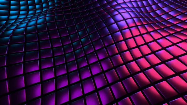 Abstract Purple Background Squares Pattern Waves Technology Field Cubes Neon — ストック写真