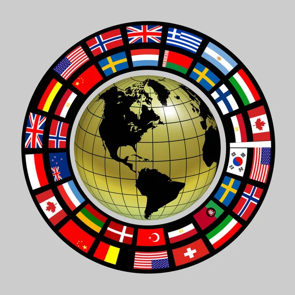 Business Background Ring Flags Earth Symbol International Cooperation Earth Globe — ストックベクタ