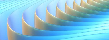 Üç boyutlu dalga desenli soyut turuncu mavi arkaplan, ilginç asgari metal çizgili vektör arkaplan çizimi