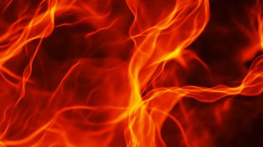Ateş alevi dokusu arka plan, gerçekçi soyut turuncu alevler deseni, 3D parlak çizim çizimi.