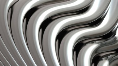 Gümüş krom metalik arkaplan, parlak çizgili 3D metal soyut arkaplan, teknoloji çizimi
