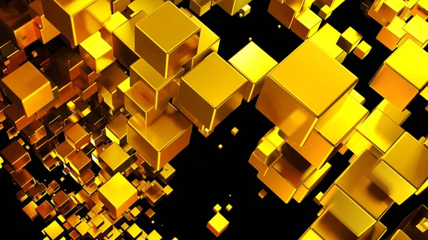 Fundo Abstrato Muitos Cubos Ouro Com Brilho Dourado Néon Fundo — Fotografia de Stock