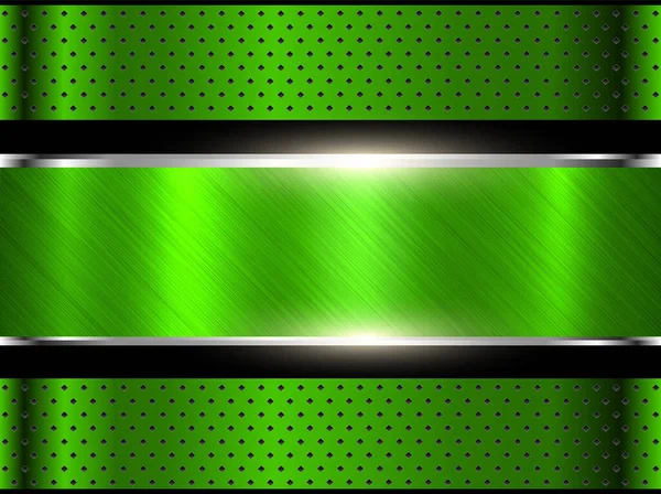 Green Metal Background Stainless Steel Metallic Texture Brushed Metal Banner — Stock Vector