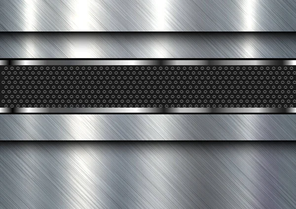 金属銀の背景 ブラッシュメタリックテクスチャプレートパターンとスチールテクスチャ ベクトルイラスト — ストックベクタ