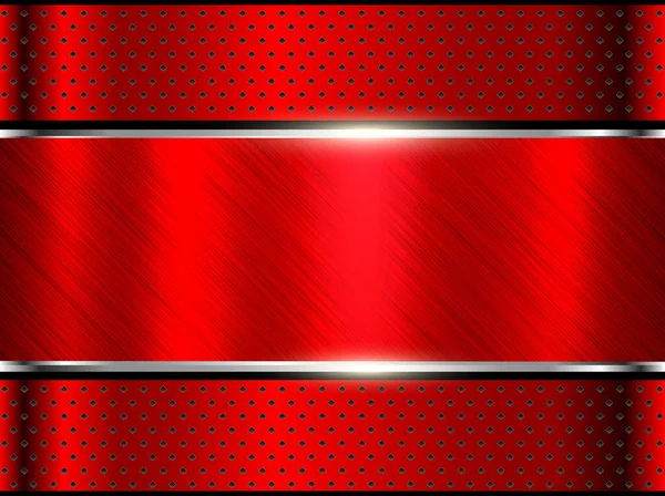 赤い金属の背景 ブラッシュドメタルバナーとステンレス鋼の金属質感 ベクトルイラスト — ストックベクタ