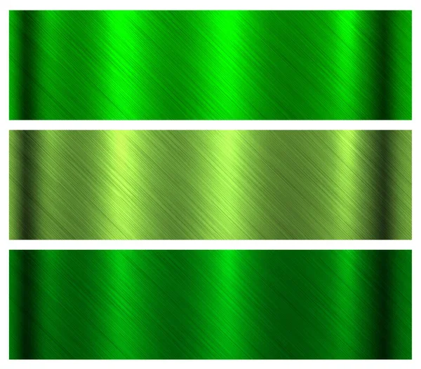 緑のブラシ付き金属テクスチャセット 光沢のある金属パターン 産業と技術の背景 ベクトルイラスト — ストックベクタ