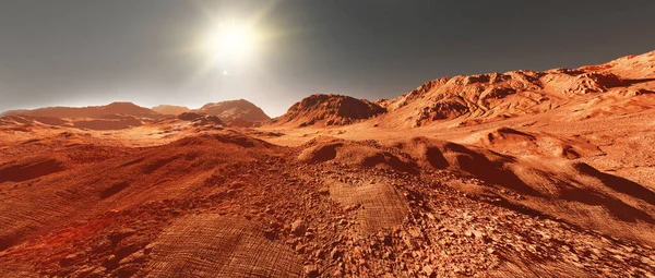 Mars Planet Landscape Render Imaginary Mars Planet Terrain Orange Eroded — Φωτογραφία Αρχείου