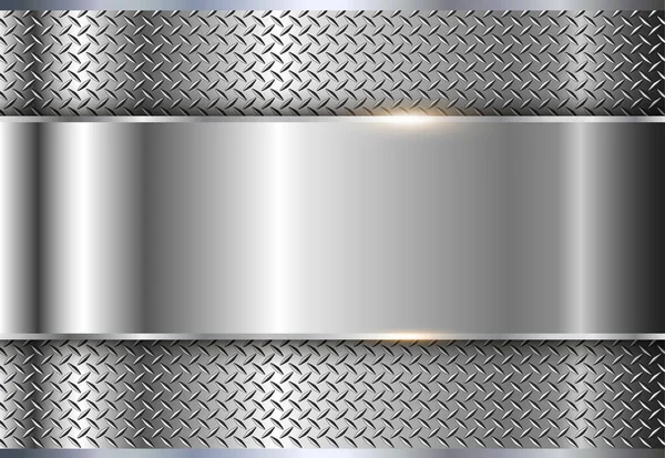 銀金属の背景 ダイヤモンドプレートテクスチャを持つ光沢のある光沢のある光沢のある金属バナー 3Dクロム光沢のあるベクトルイラスト — ストックベクタ