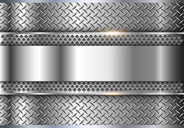Silver Metallic Background Shiny Lustrous Metal Banner Diamond Plate Texture — Stock Vector