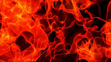 Ateş alevi dokusu arka plan, soyut turuncu alevler siyah, 3D parlak resimleme izole