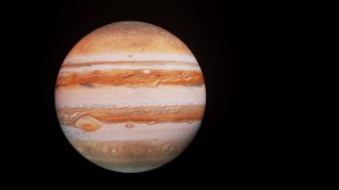 Jüpiter gezegeni, siyah, yüksek detaylı yüzey özellikleri, jüpiter küresi bilimsel arkaplan, 3D resimleme, 