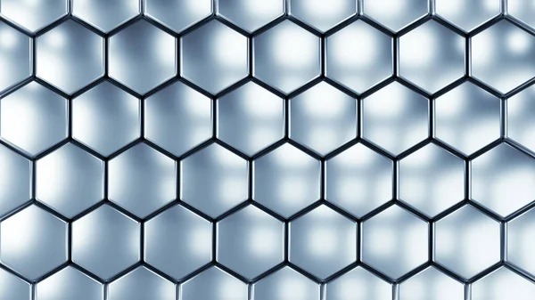 Hexagons Zilveren Geometrische Achtergrond Stalen Chroom Honingraat Patroon Metalen Vormen — Stockfoto