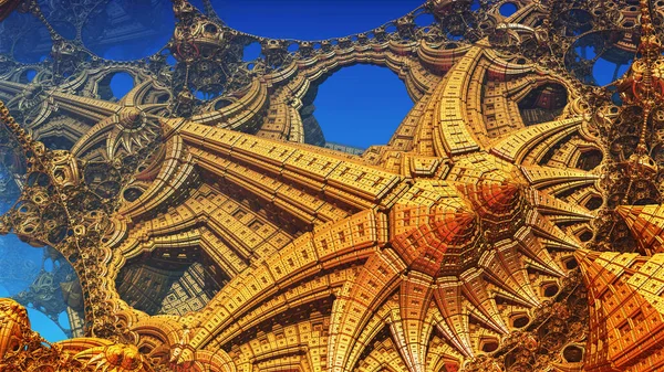 Gold Construction Structures Abstract Metallic Fantastic Shapes Ancient Civilization Architecture — Φωτογραφία Αρχείου